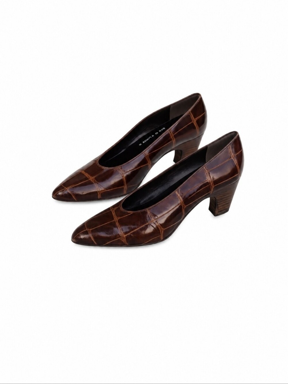 Stuart Weitzman Mr.Seymore Vintage Croc-Embossed Leather Cone Pumps Sz.6.5